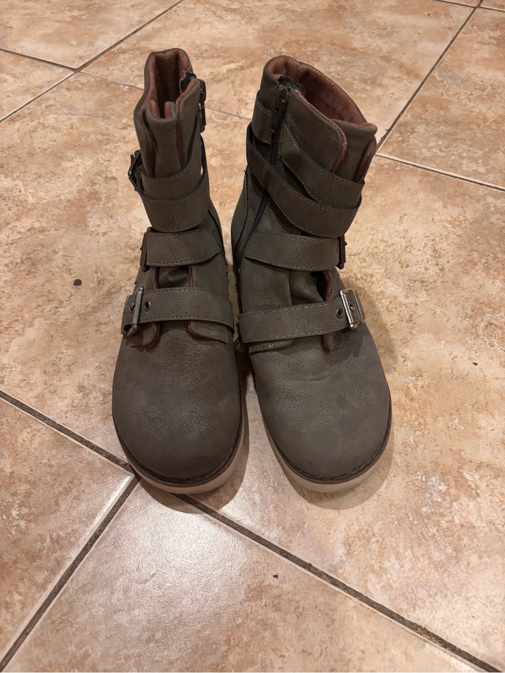 Children's Grey Strap Ankle Boots with Buckle Detail